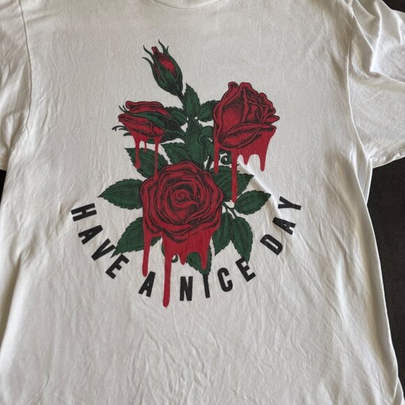 Eight Brand White T-Shirt With Rose Graphic "Have A Nice Day" Print Large - Picture 2 of 5